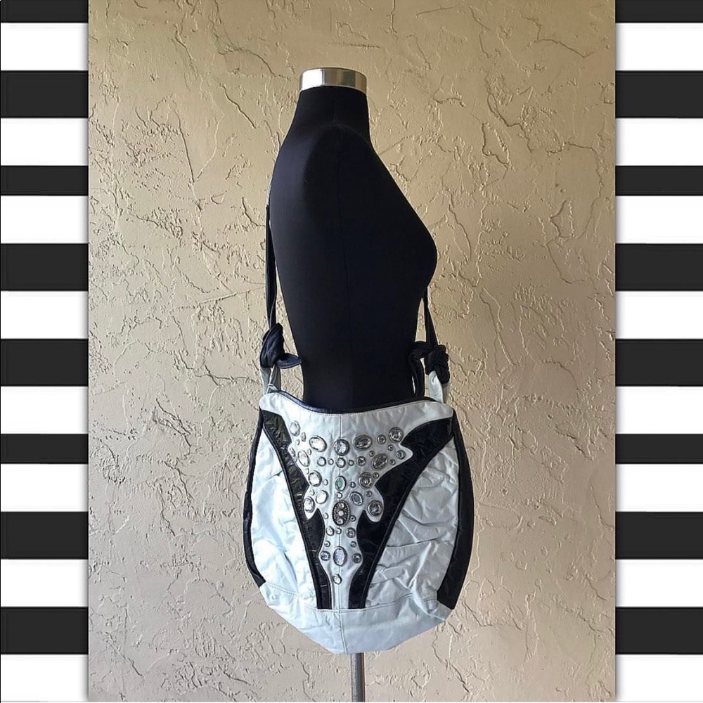 Vintage NOT ZARA Leather Black White Bejeweled Bag